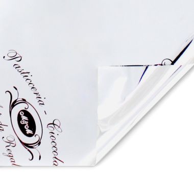 Carta per alimenti Polipropilene metallizzato - fondo bianco logo 1 colore