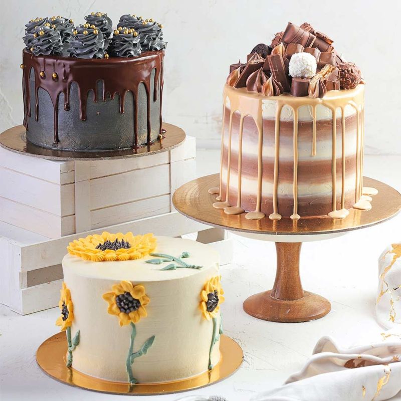 Gâteau rond en carton doré/noir - Personnalisé