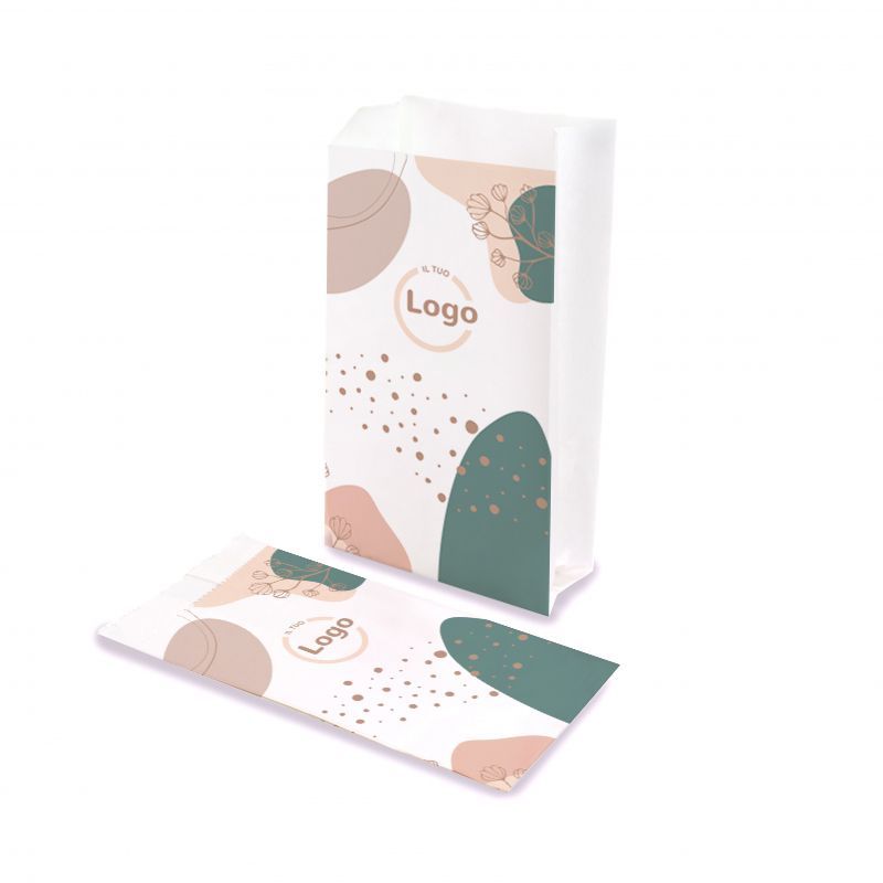 Sacchetti Kraft bianchi 14+10x38 cm stampa in quadricromia Sacchetti Kraft bianchi 14+10x38 cm stampa in quadricromia