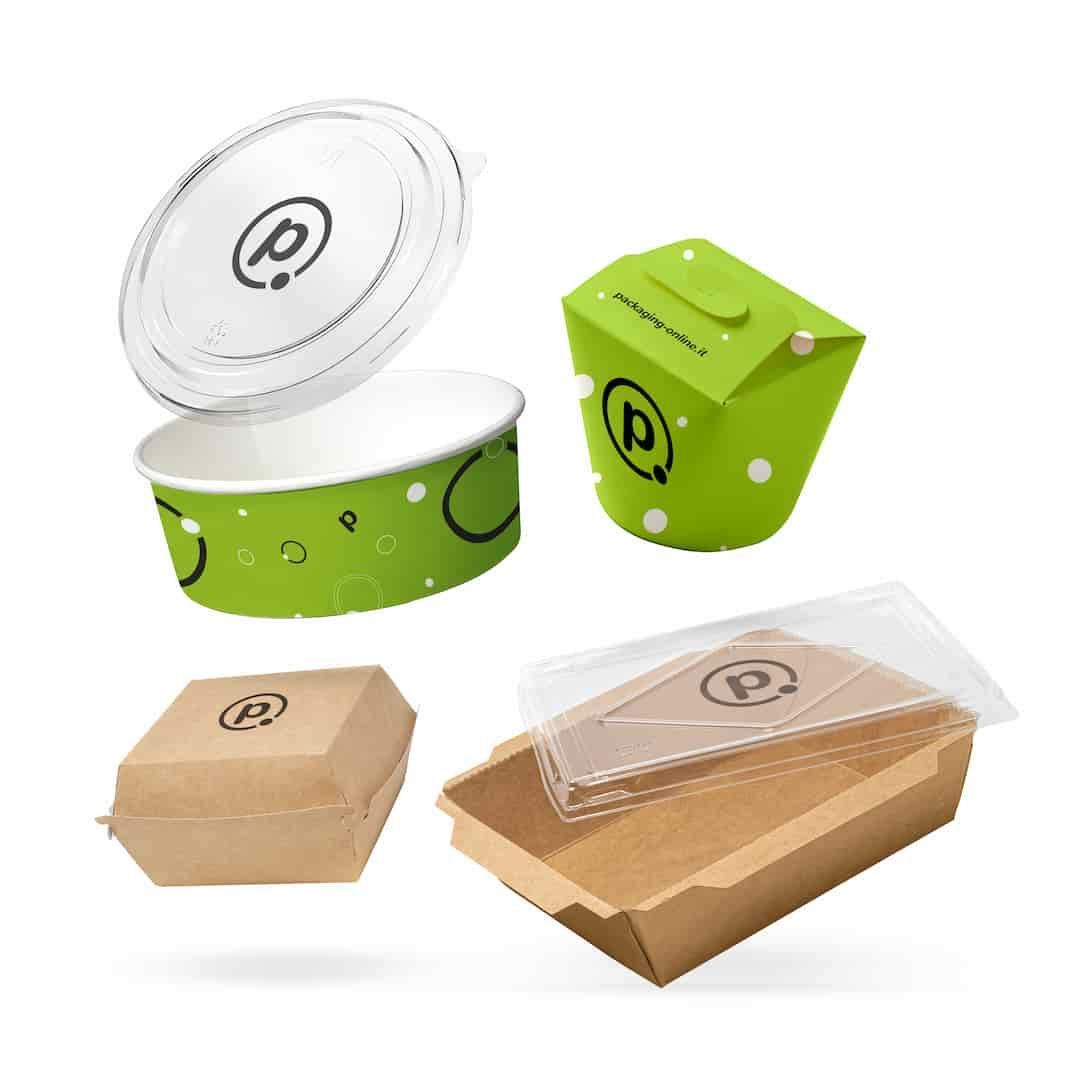 Containers, boxes and packaging for gastronomic products